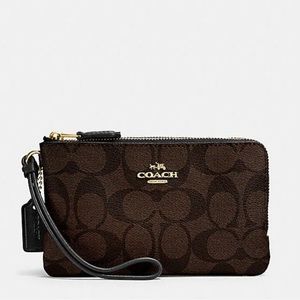Coach: Double Corner Zip Wristlet In Signature Canvas - not vegan friendly btw
